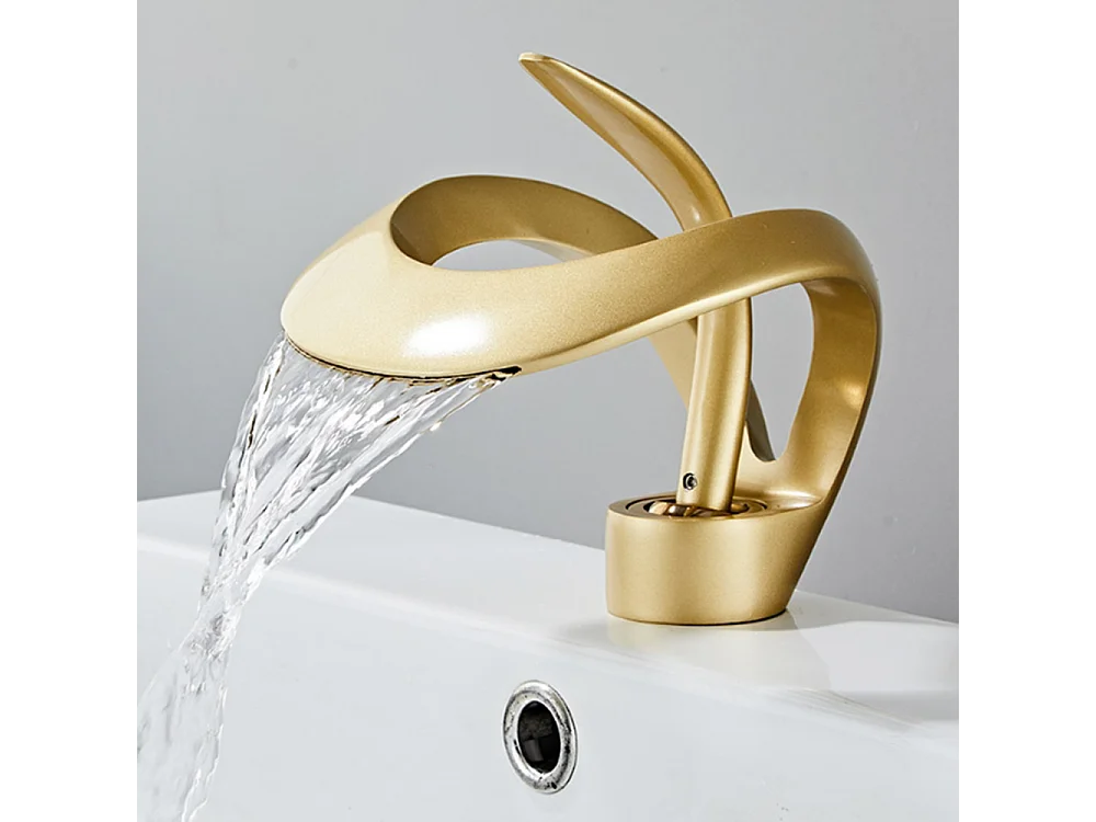 Robinet de salle de bain cascade moderne haut de gamme avec mitigeur de lavabo, robinet de lavabo doré
