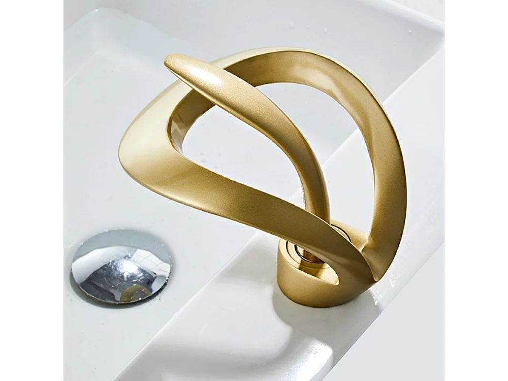 Robinet de salle de bain cascade moderne haut de gamme avec mitigeur de lavabo, robinet de lavabo doré