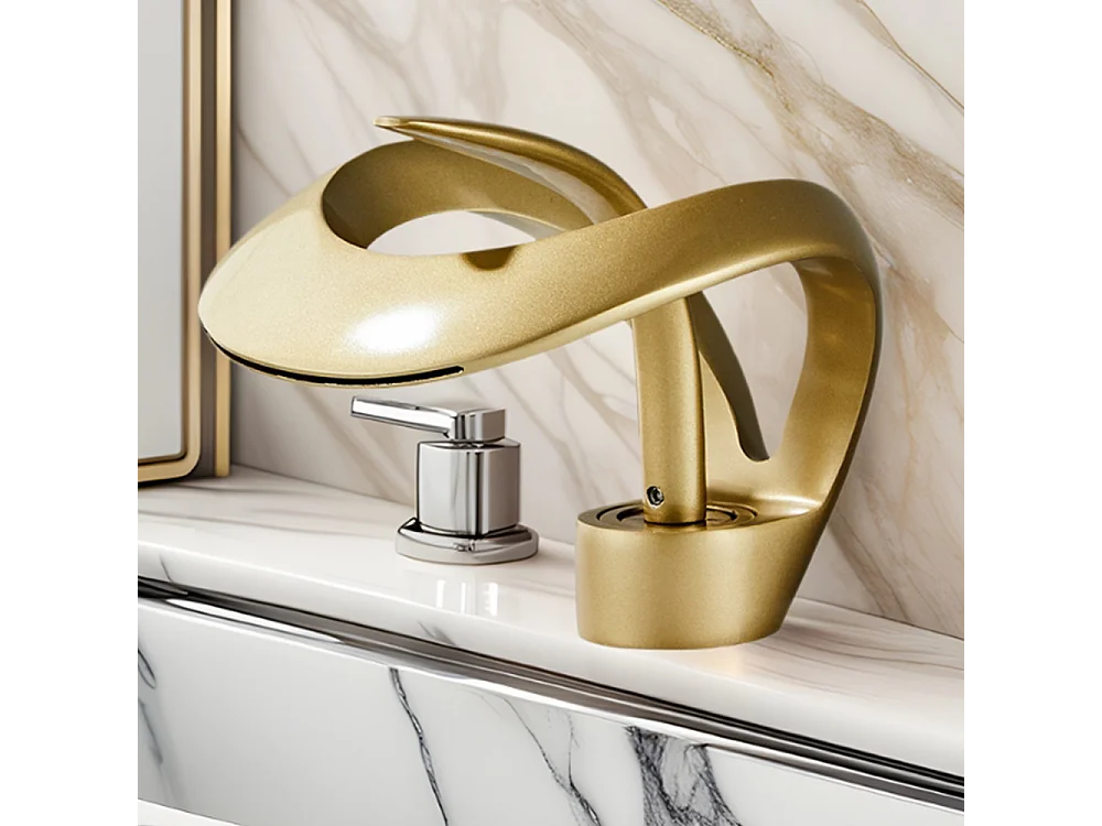 Robinet de salle de bain cascade moderne haut de gamme avec mitigeur de lavabo, robinet de lavabo doré