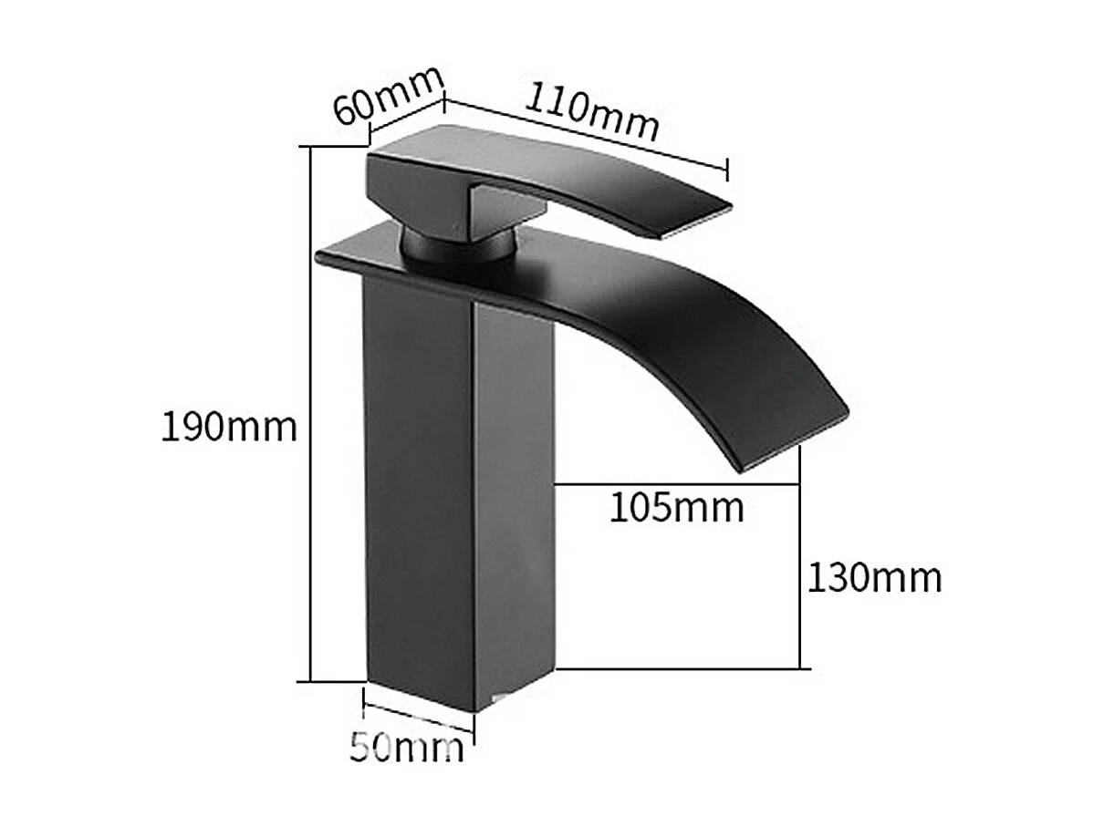 Robinet de lavabo monocommande, cascade peinte en noir