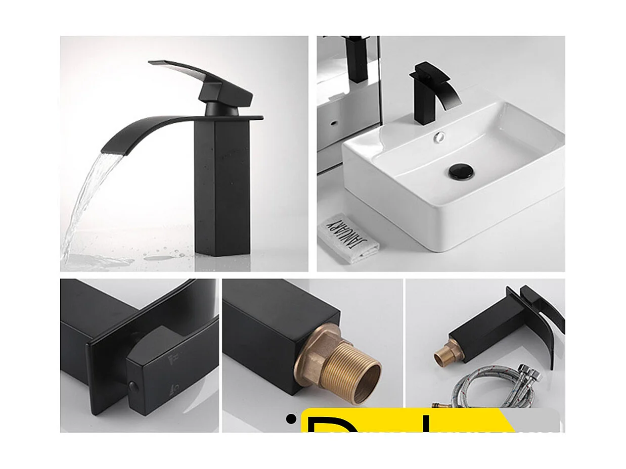 Robinet de lavabo monocommande, cascade peinte en noir