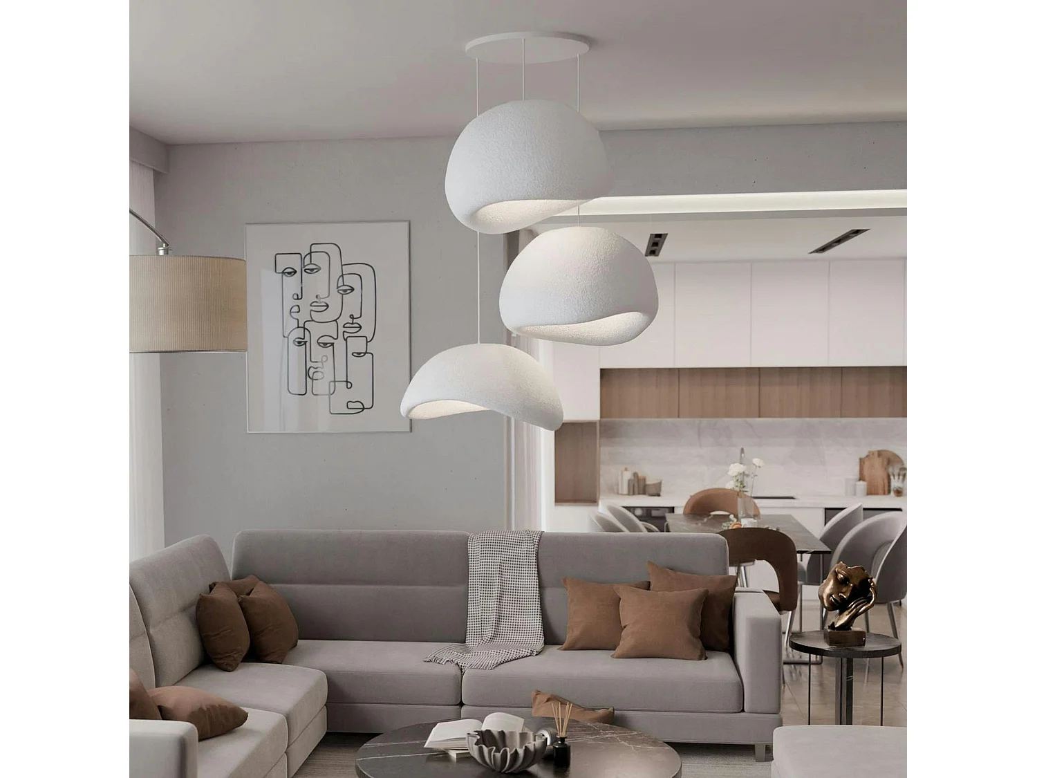 Suspension salle à manger design blanche 3 abat-jour NOXIS