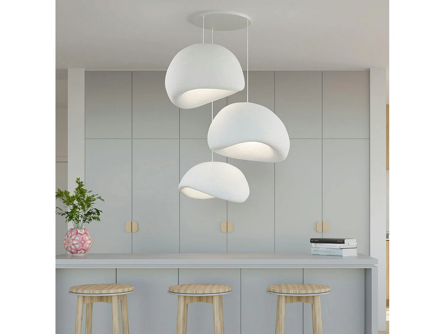 Suspension salle à manger design blanche 3 abat-jour NOXIS