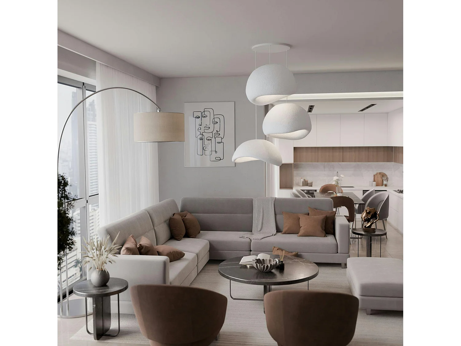 Suspension salle à manger design blanche 3 abat-jour NOXIS