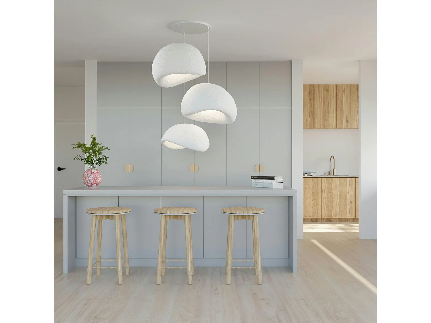 Suspension salle à manger design blanche 3 abat-jour NOXIS