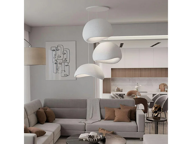Suspension salle à manger design blanche 3 abat-jour NOXIS