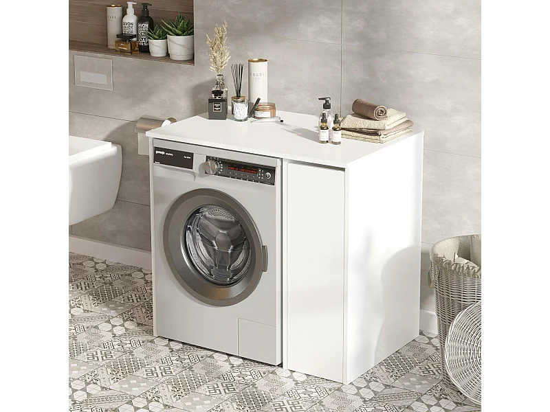 Meuble pour machine à laver blanc avec rangement MARFA