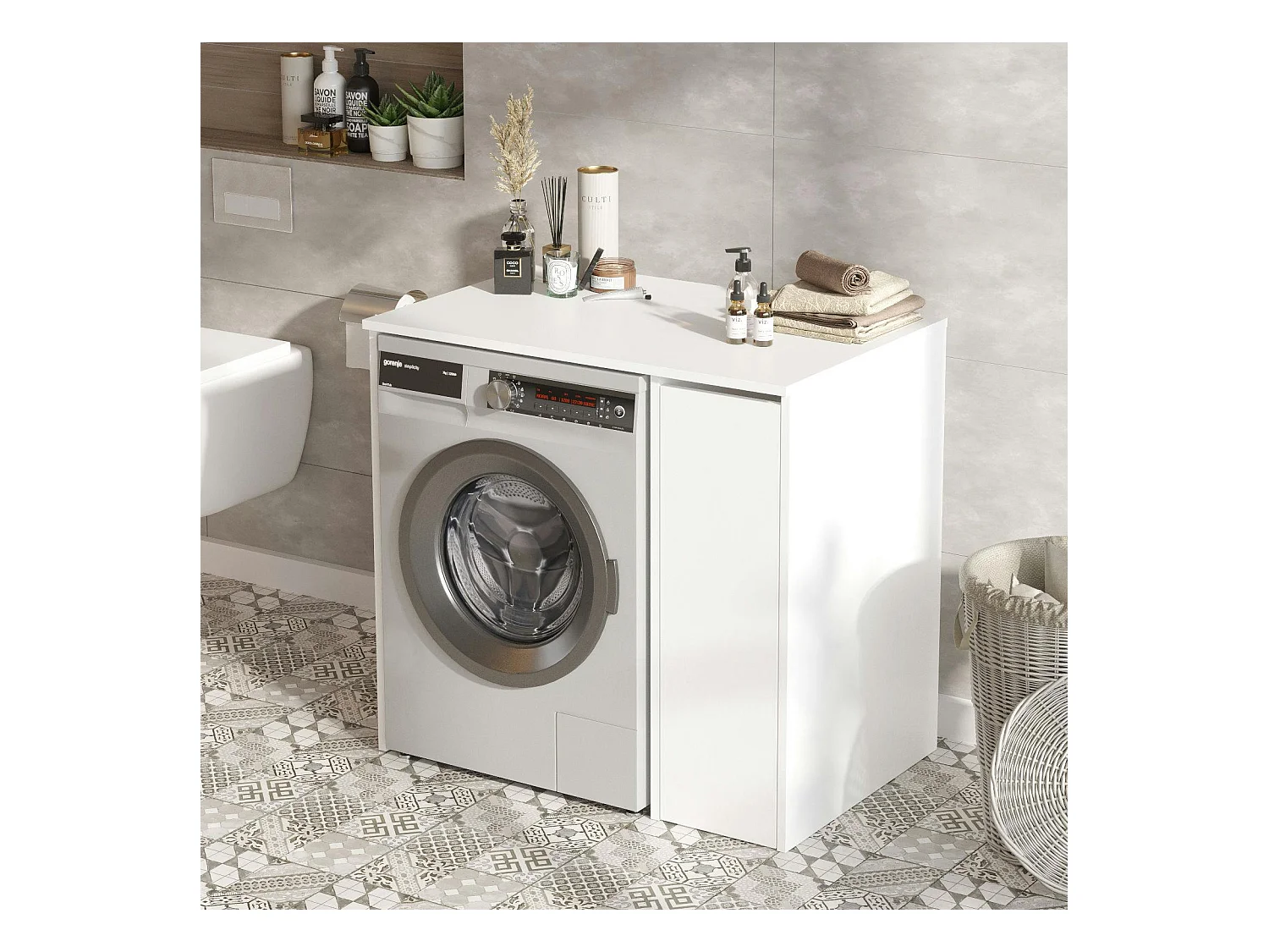 Meuble pour machine à laver blanc avec rangement MARFA