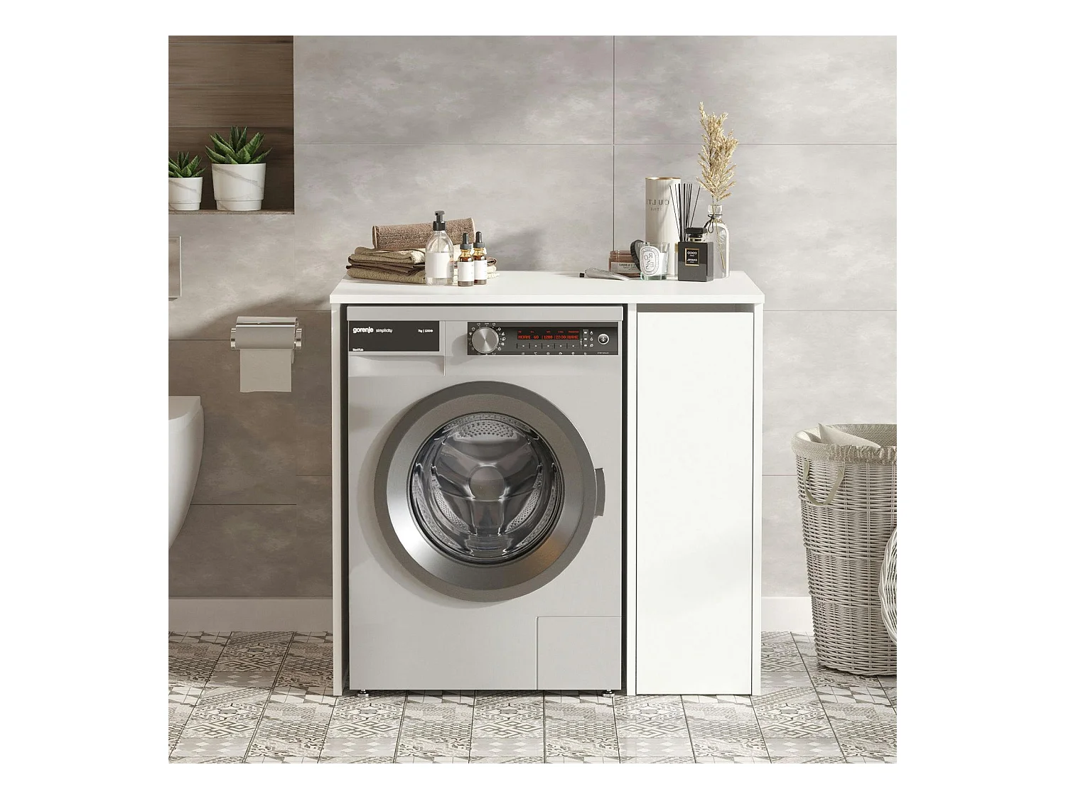 Meuble pour machine à laver blanc avec rangement MARFA