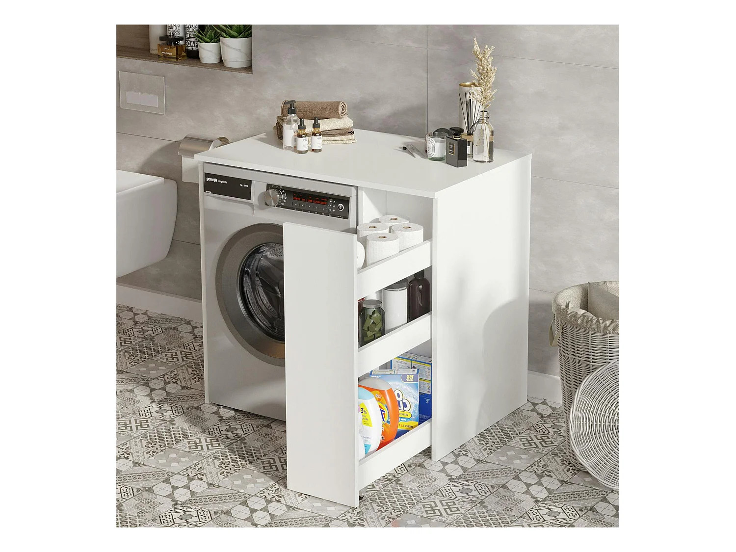 Meuble pour machine à laver blanc avec rangement MARFA