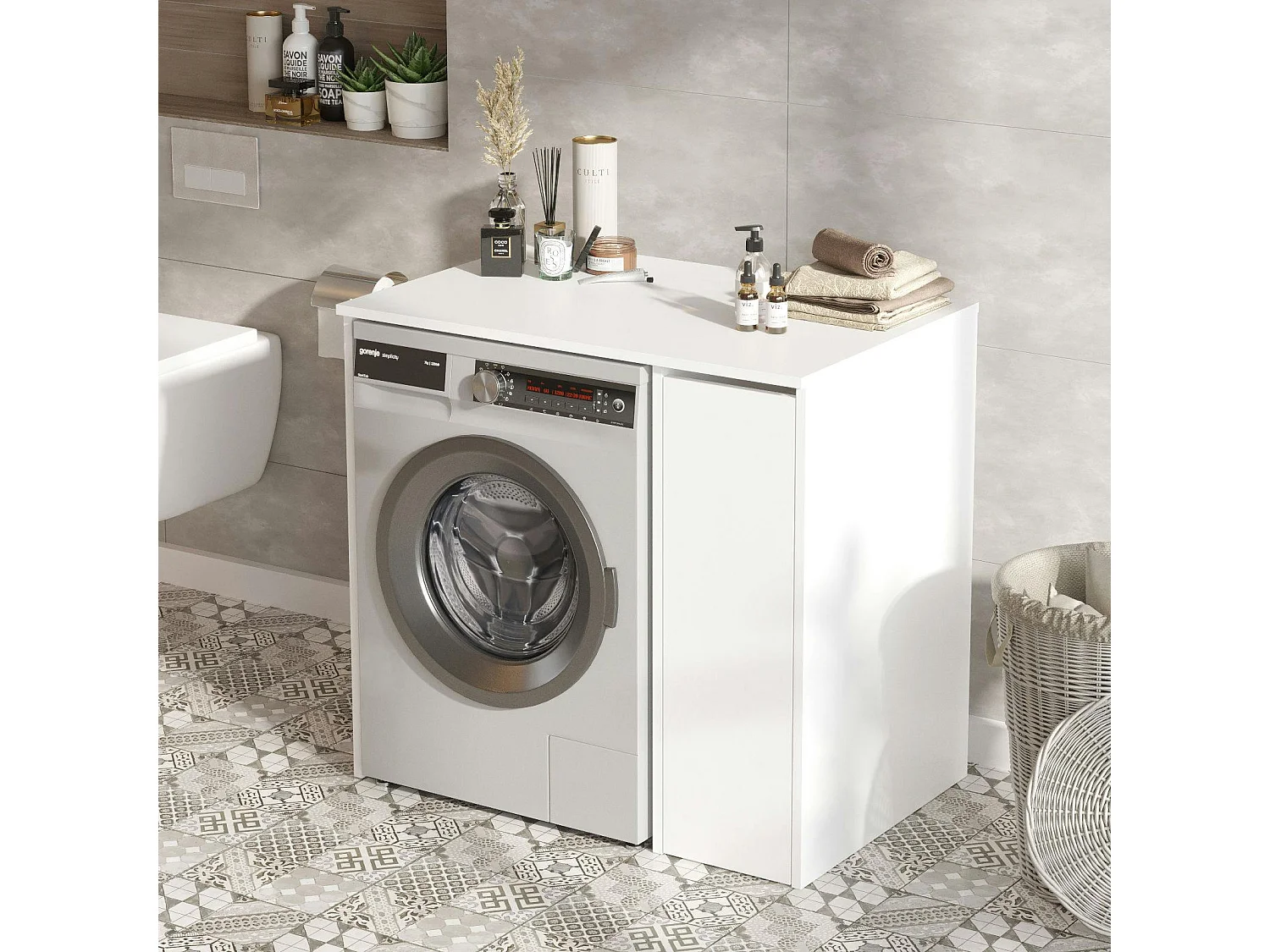 Meuble pour machine à laver blanc avec rangement MARFA