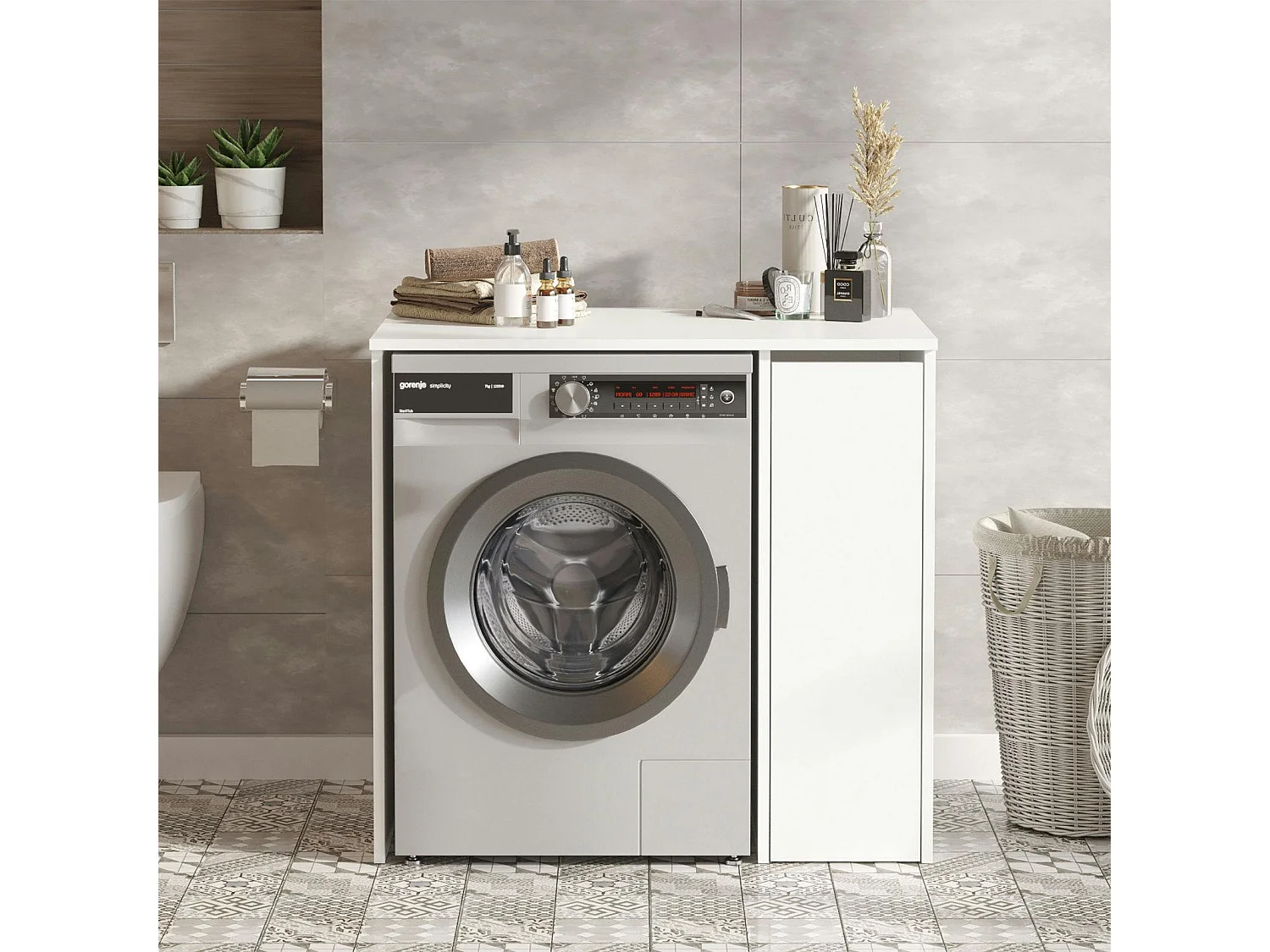 Meuble pour machine à laver blanc avec rangement MARFA