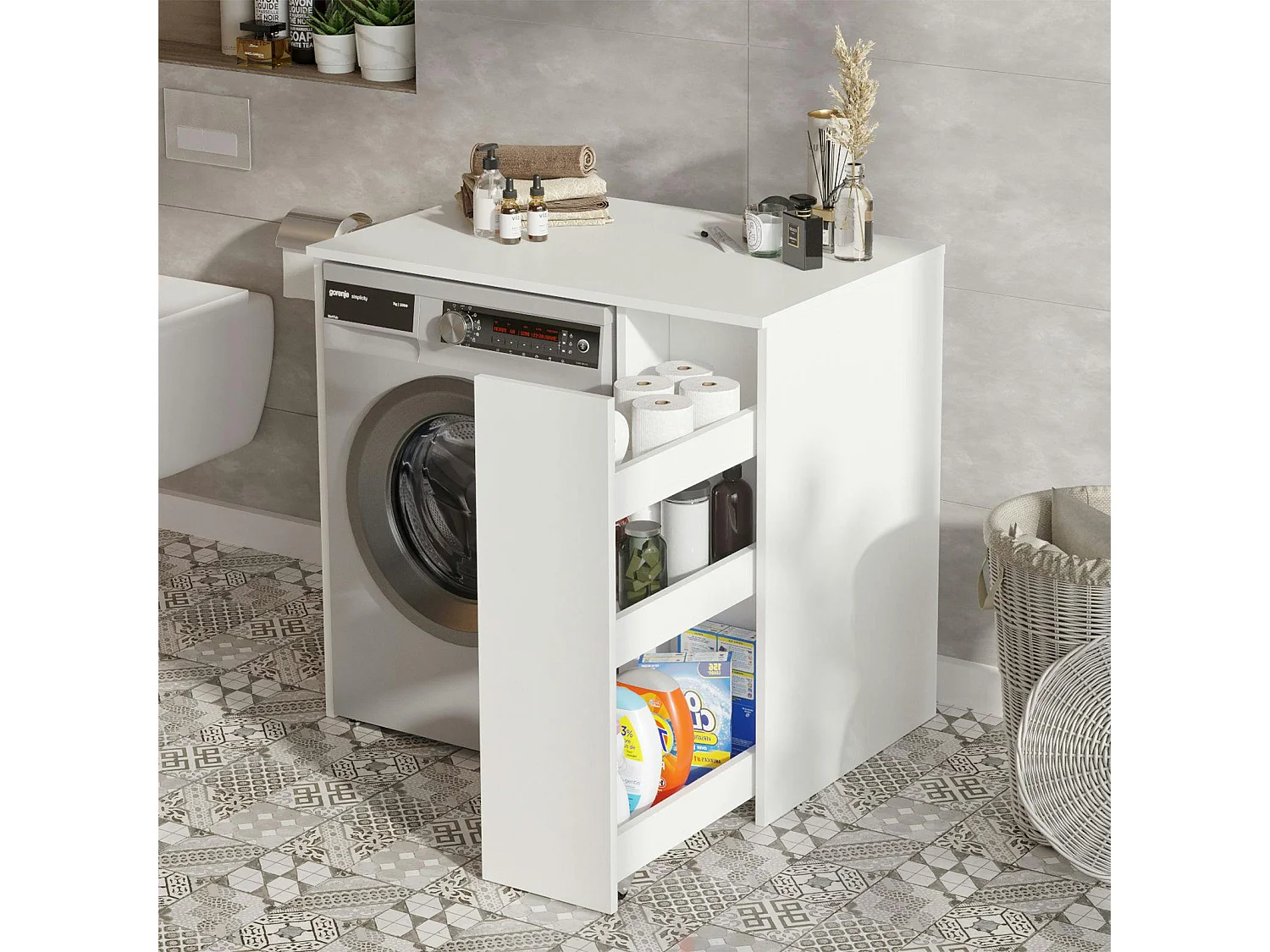 Meuble pour machine à laver blanc avec rangement MARFA