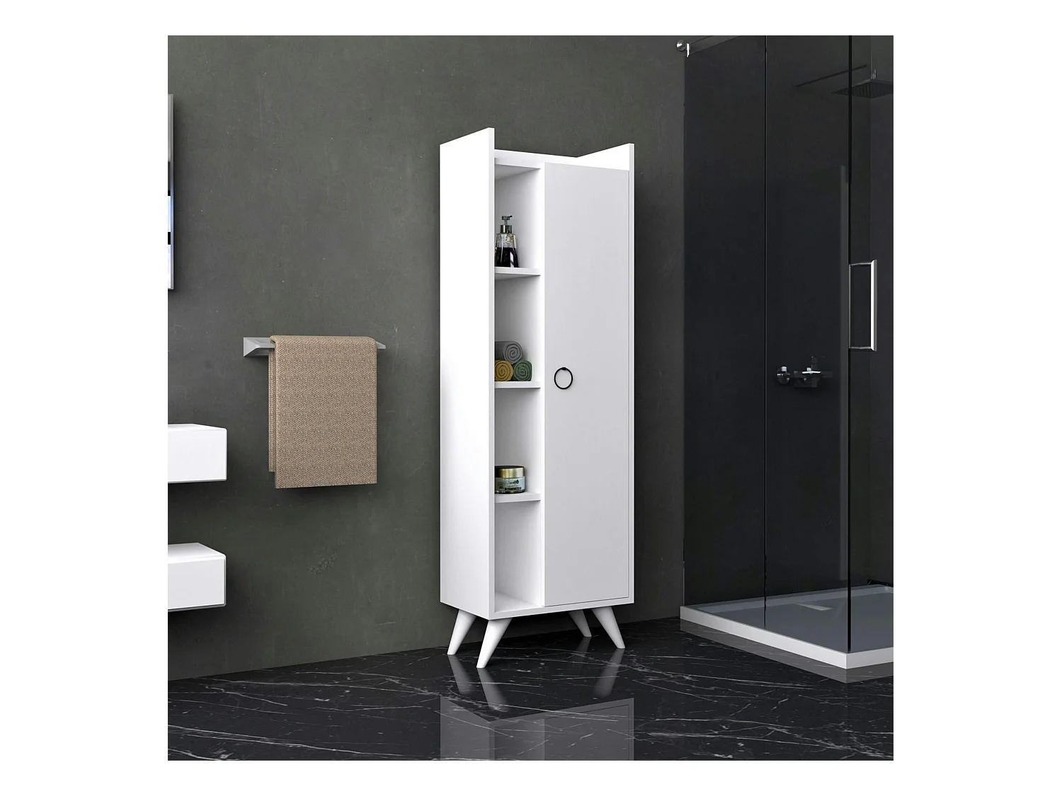 Colonne salle de bains blanche, rangements mixtes MARFA