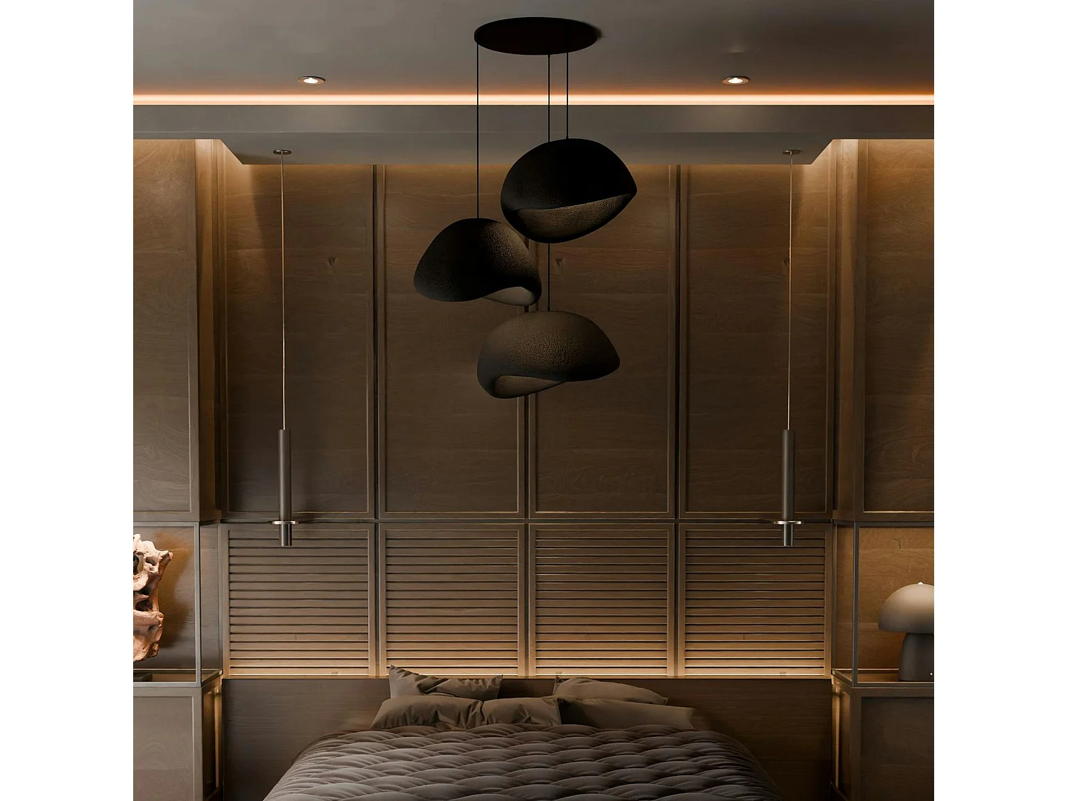 Suspension noire design 3 lampes wabi-sabi 90 cm NOXIS