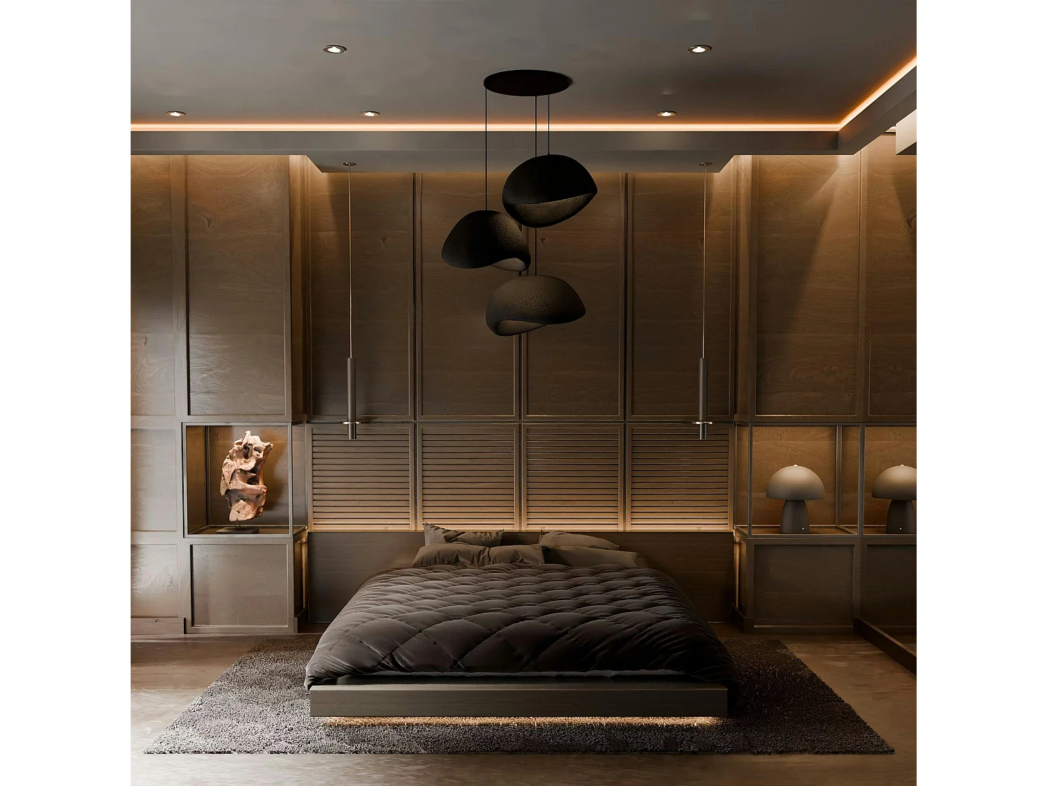 Suspension noire design 3 lampes wabi-sabi 90 cm NOXIS