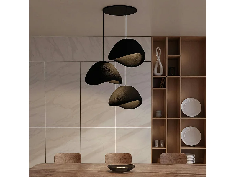 Suspension noire design 3 lampes wabi-sabi 90 cm NOXIS