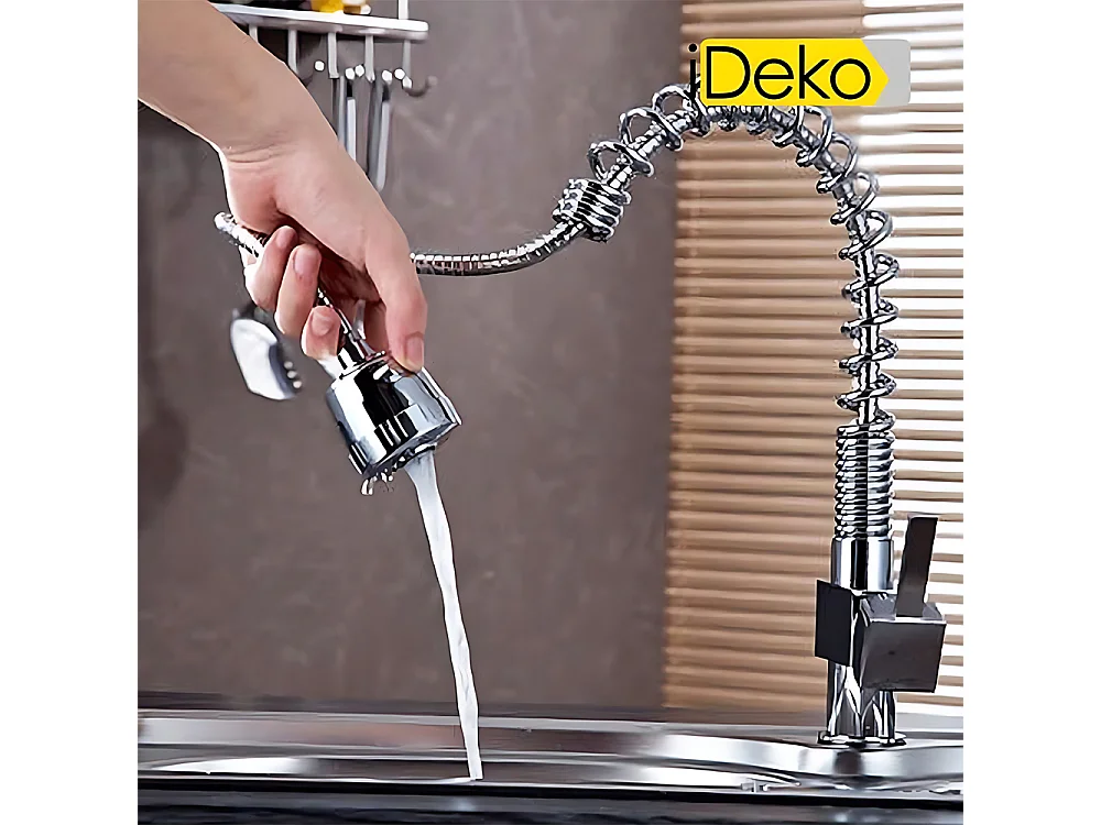 Robinet de cuisine à 2 jets avec douchette extractible flexible en laiton chromé