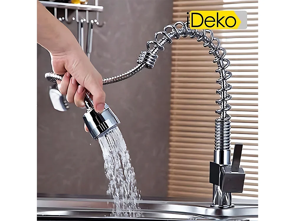 Robinet de cuisine à 2 jets avec douchette extractible flexible en laiton chromé