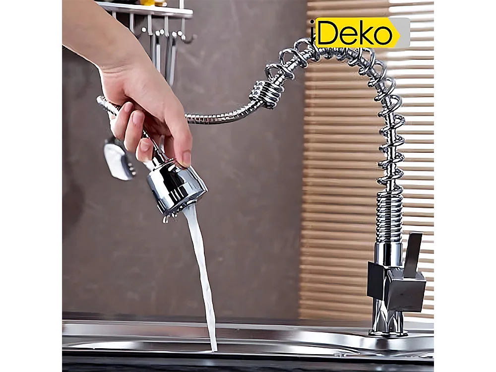 Robinet de cuisine à 2 jets avec douchette extractible flexible en laiton chromé