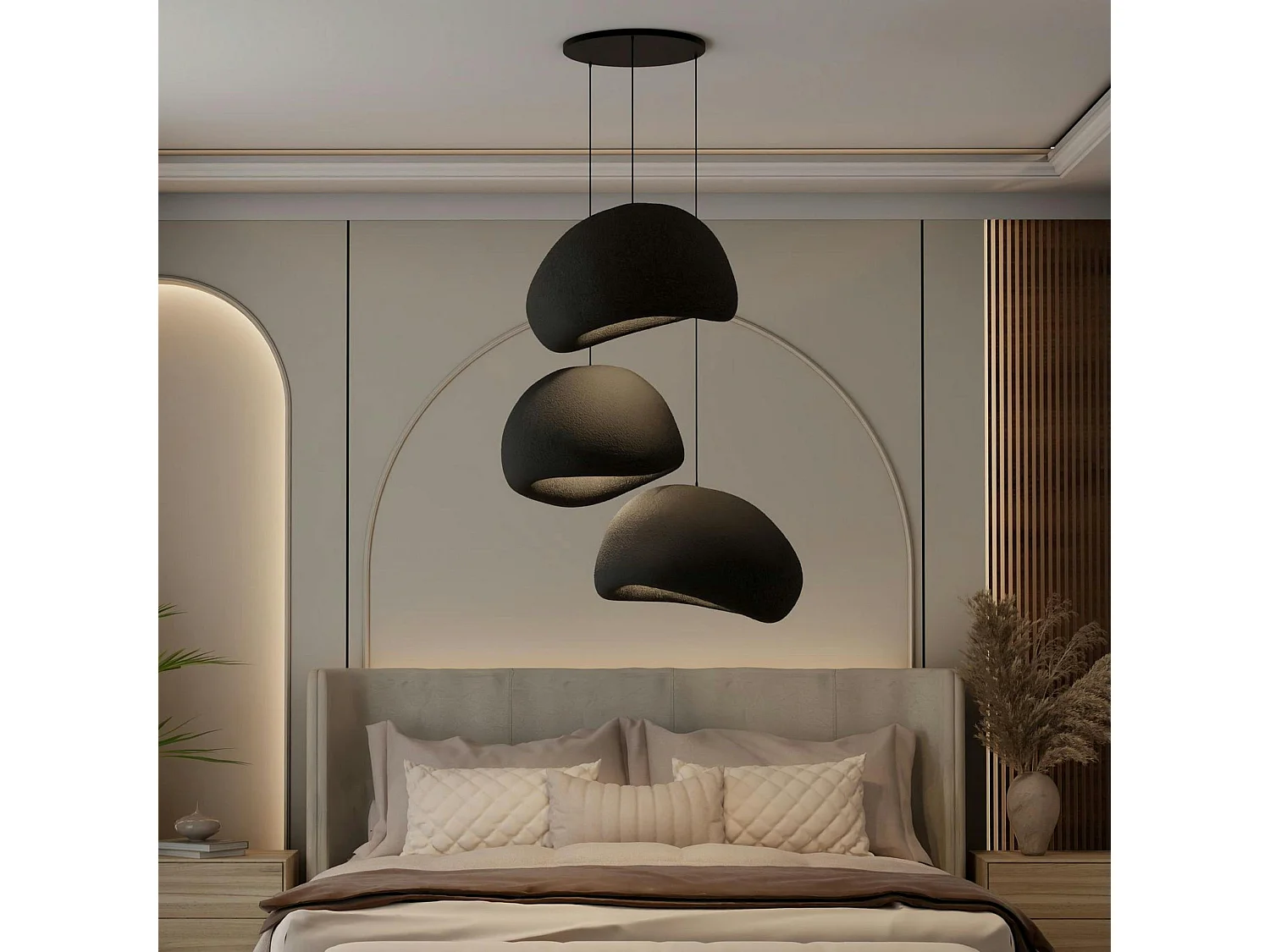 Suspension salon design noire 3 abat-jour 80 cm NOXIS