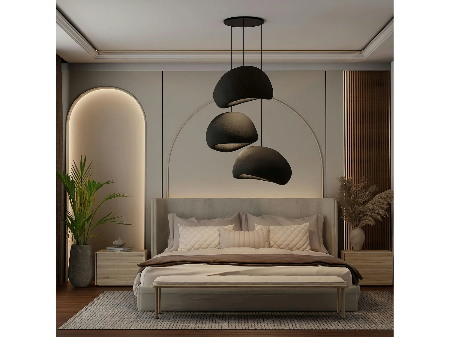 Suspension salon design noire 3 abat-jour 80 cm NOXIS