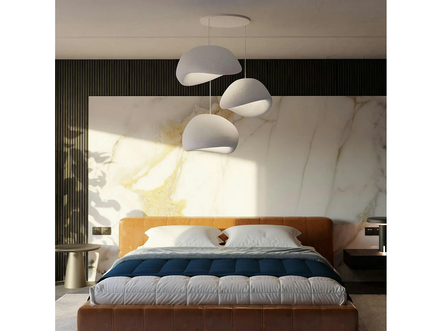 Suspension blanche 3 lampes design organique 80 cm NOXIS