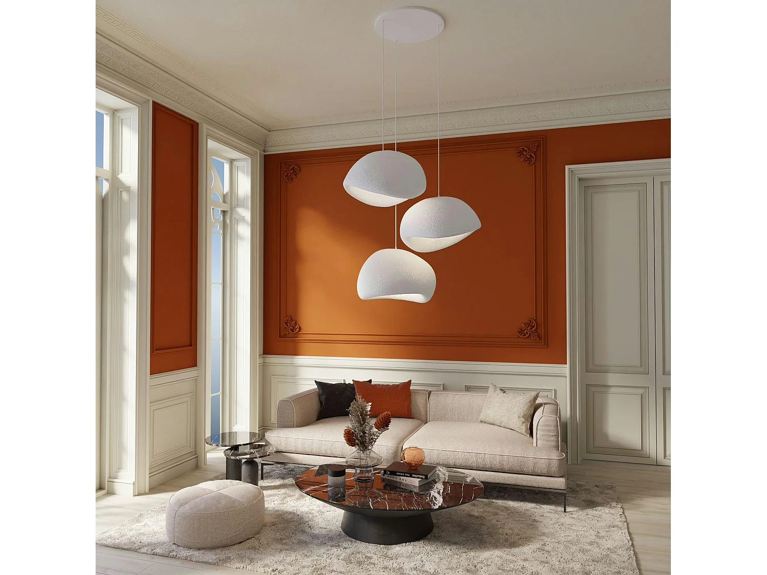 Suspension blanche 3 lampes design organique 80 cm NOXIS