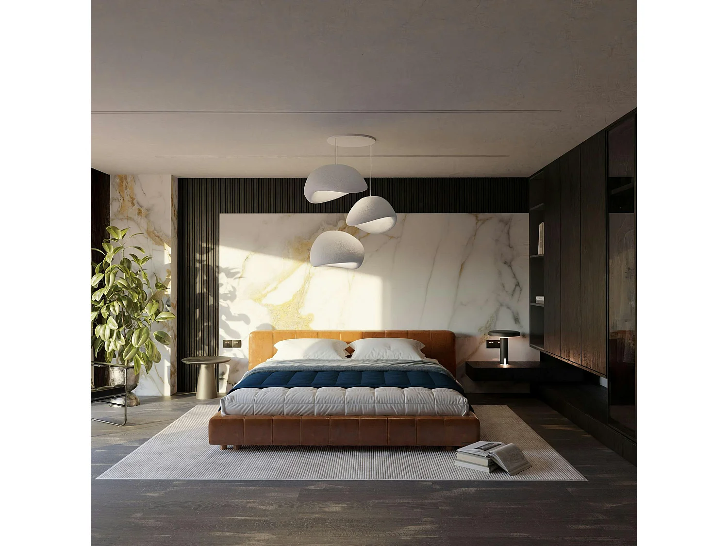 Suspension blanche 3 lampes design organique 80 cm NOXIS