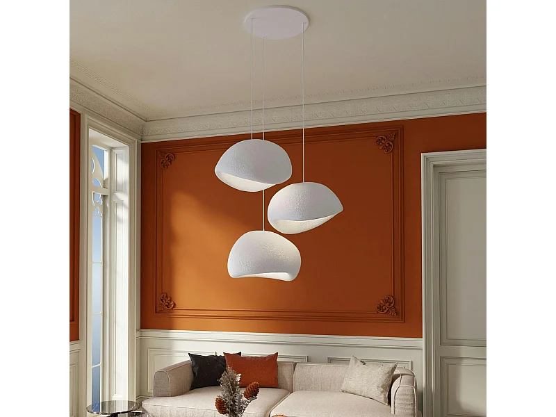Suspension blanche 3 lampes design organique 80 cm NOXIS