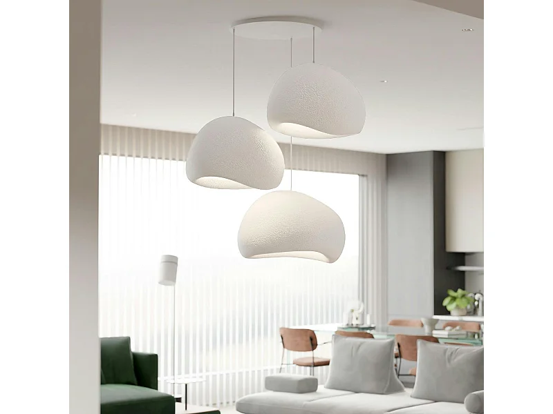Suspension blanche design 3 abat-jour organiques 42 cm NOXIS