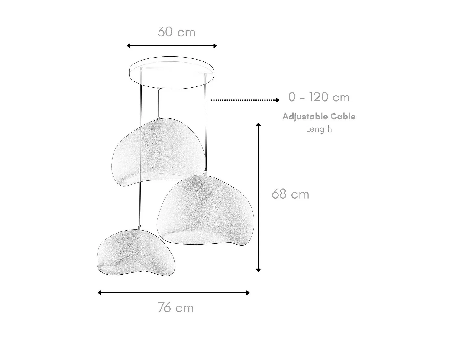 Suspension noire moderne 3 abat-jour organiques 76 cm NOXIS