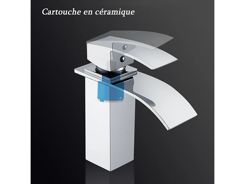 Robinet salle de bain Mitigeur de lavabo cascade, finition chromée, avec flexible