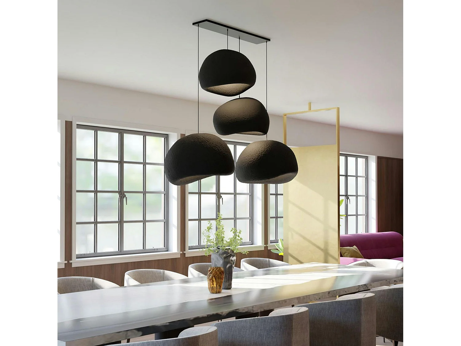 Suspension noire design 4 abat-jour wabi-sabi NOXIS