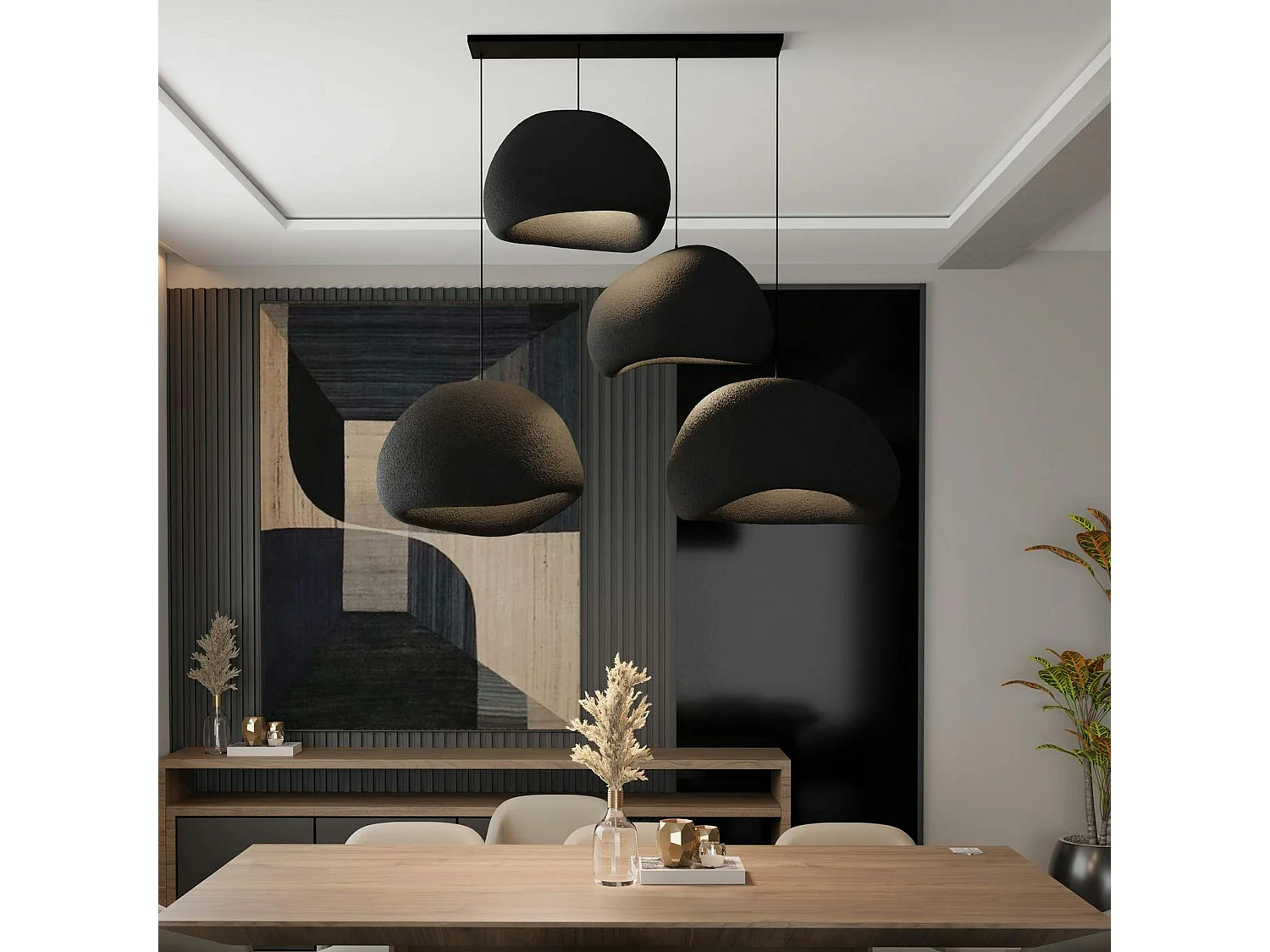 Suspension noire design 4 abat-jour wabi-sabi NOXIS