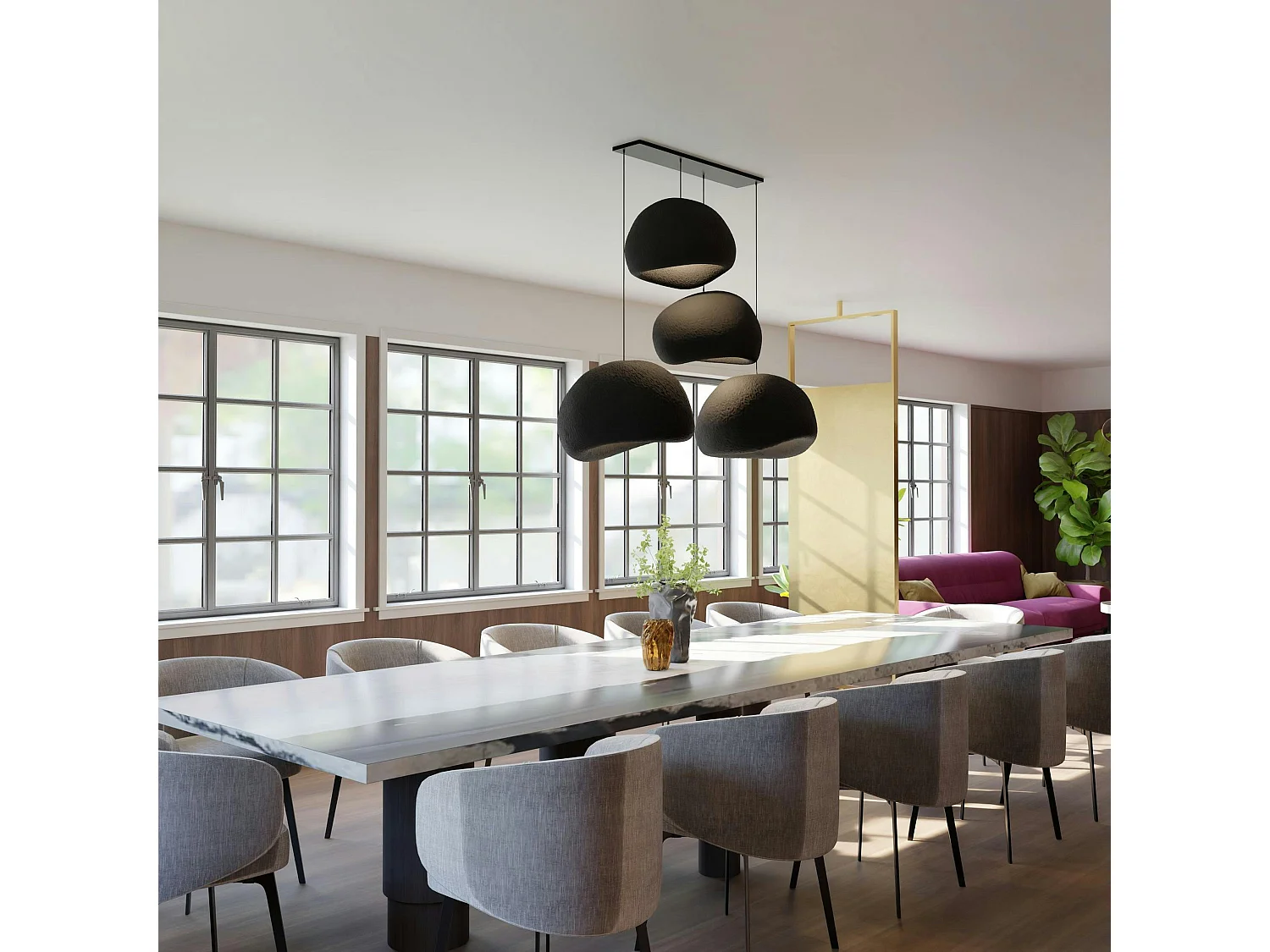 Suspension noire design 4 abat-jour wabi-sabi NOXIS