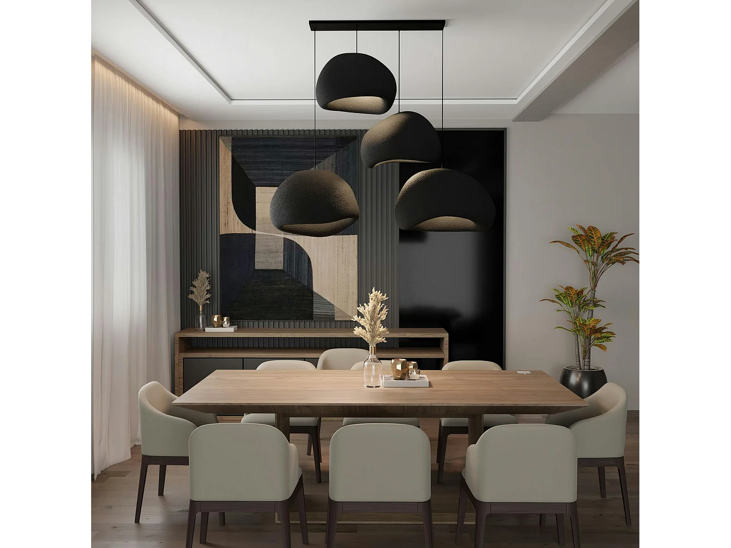 Suspension noire design 4 abat-jour wabi-sabi NOXIS