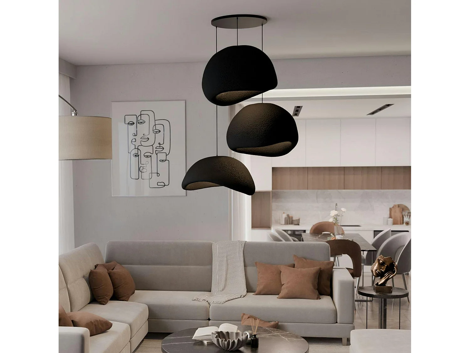 Suspension salle à manger design noire 3 abat-jour NOXIS