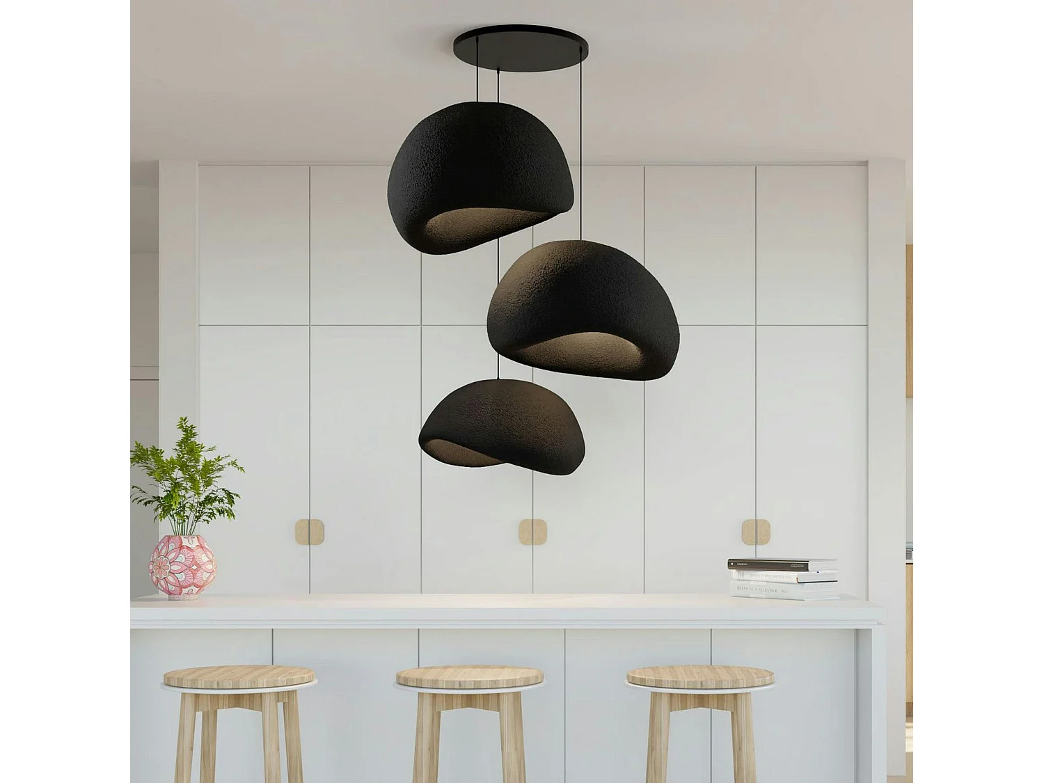 Suspension salle à manger design noire 3 abat-jour NOXIS