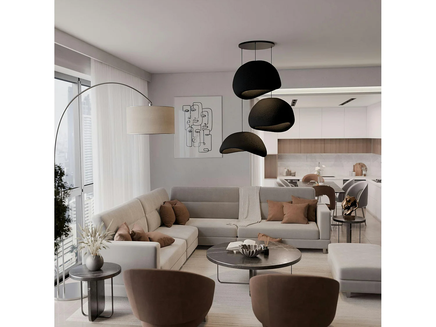 Suspension salle à manger design noire 3 abat-jour NOXIS