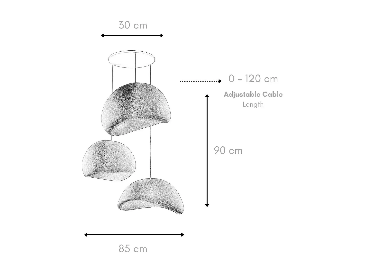 Suspension noire moderne 3 abat-jour organiques 85 cm NOXIS