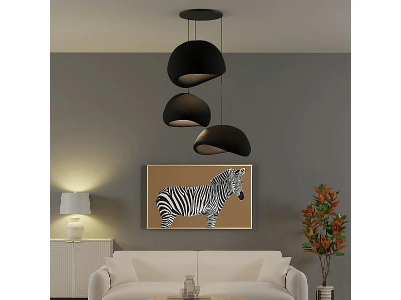 Suspension noire moderne 3 abat-jour organiques 85 cm NOXIS