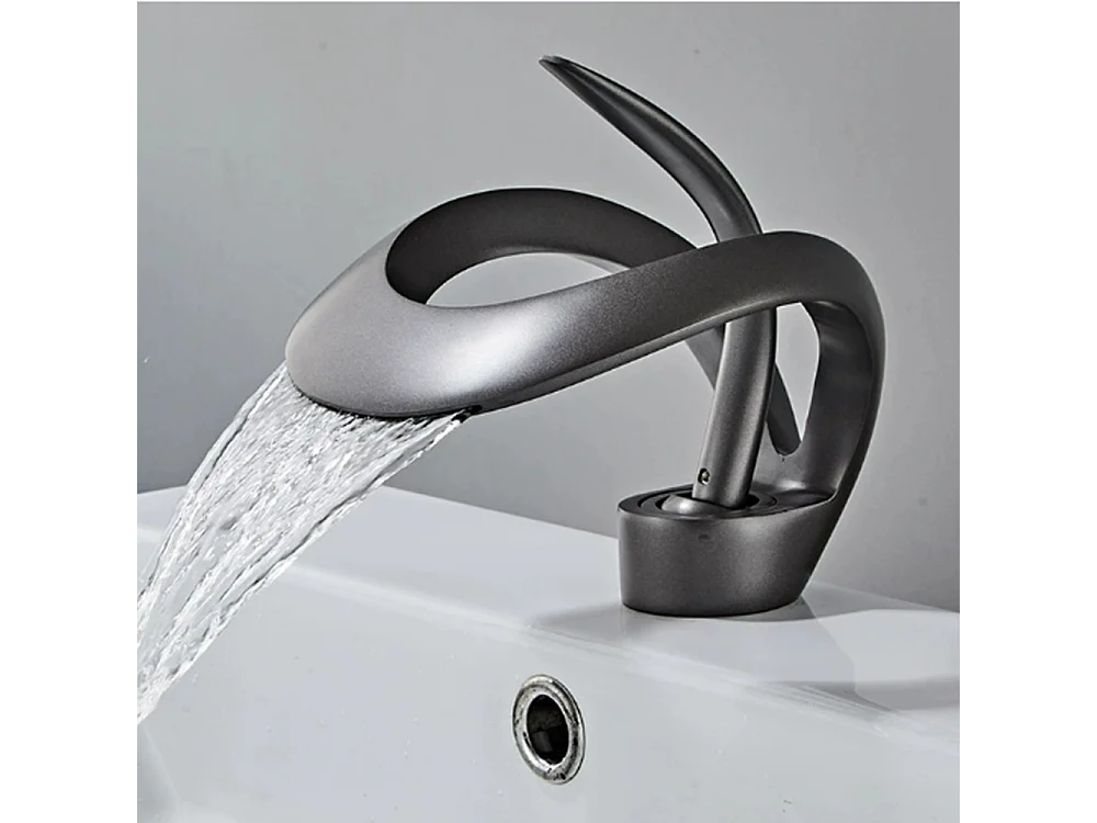 Robinet de salle de bain cascade moderne haut de gamme avec mitigeur de lavabo, finition noire
