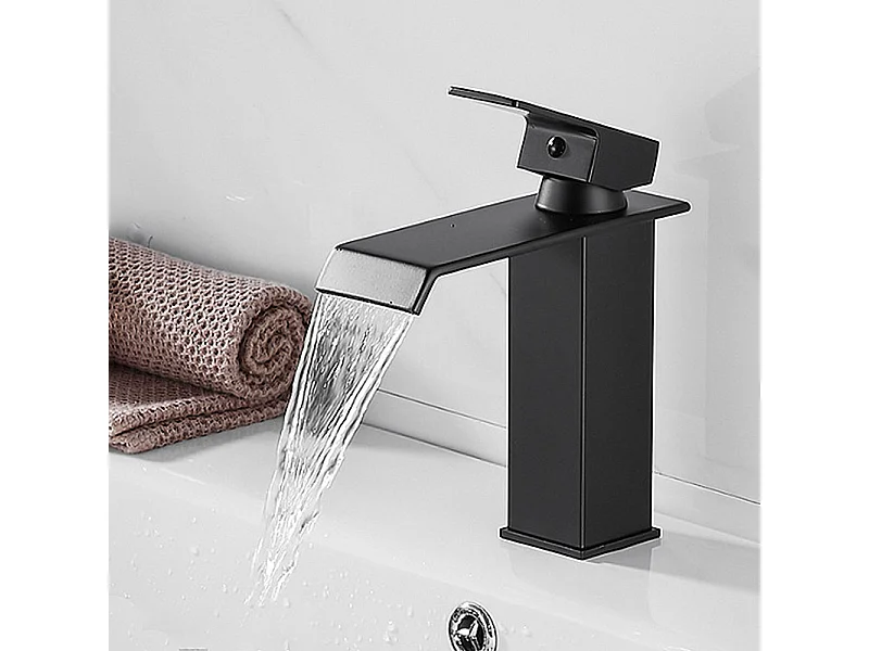 Robinet de salle de bain Mitigeur de lavabo contemporain cascade en laiton noir