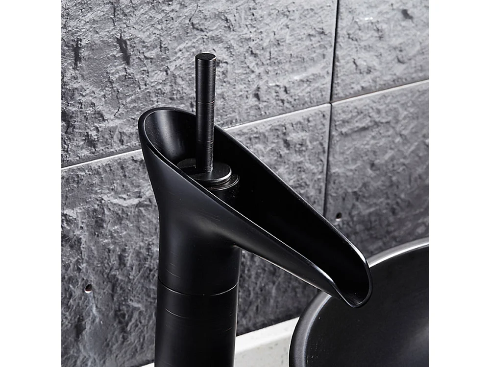 Robinet salle de bain Robinet de lavabo cascade vintage en laiton noir pour vasque à poser, avec flexible