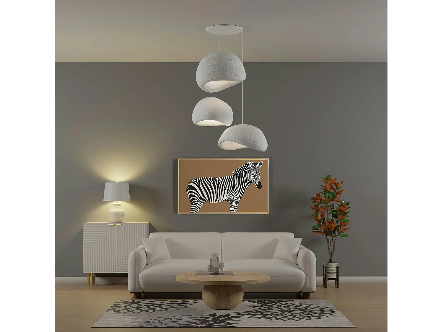 Suspension blanche moderne 3 abat-jour organiques 85 cm NOXIS