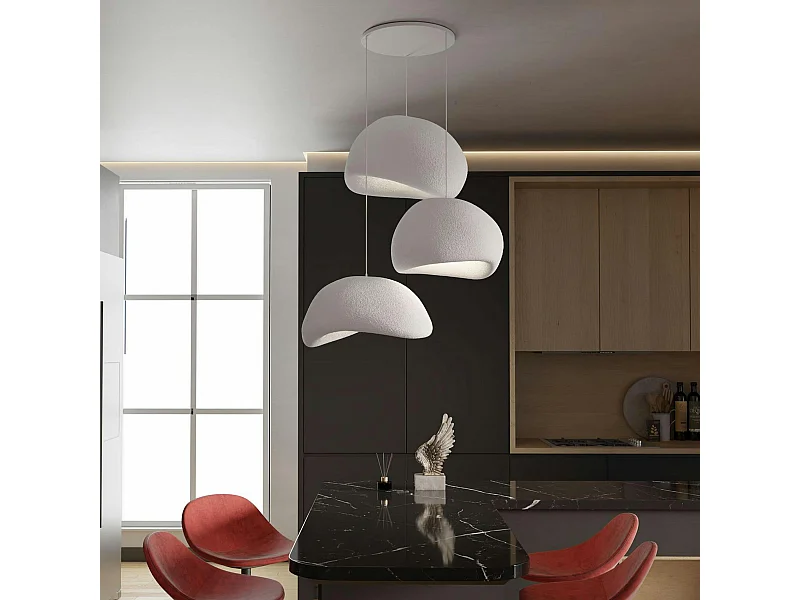 Suspension blanche moderne 3 abat-jour organiques 85 cm NOXIS