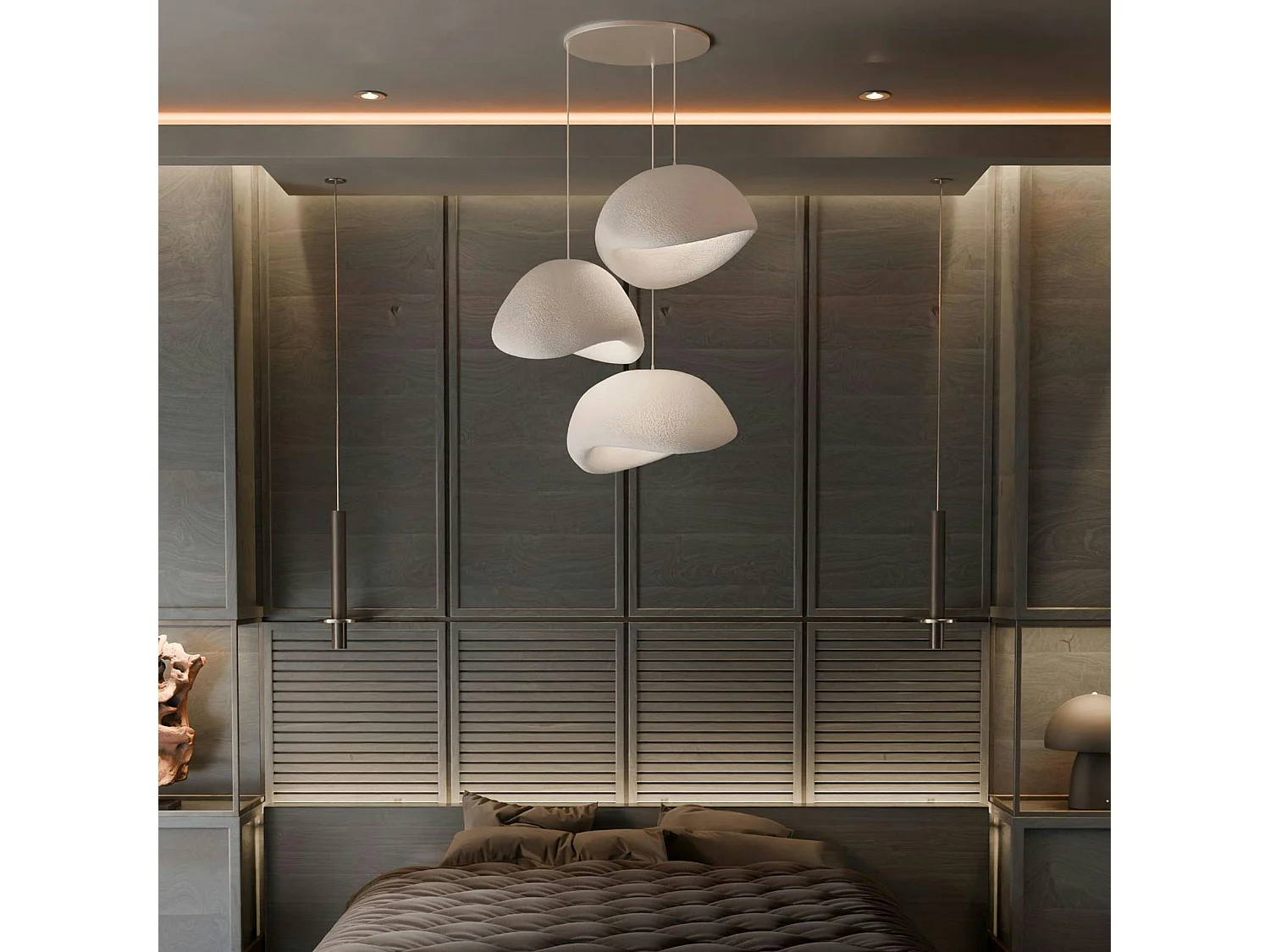 Suspension blanche design 3 lampes wabi-sabi 90 cm NOXIS