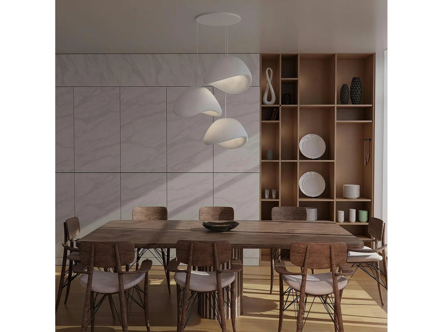 Suspension blanche design 3 lampes wabi-sabi 90 cm NOXIS