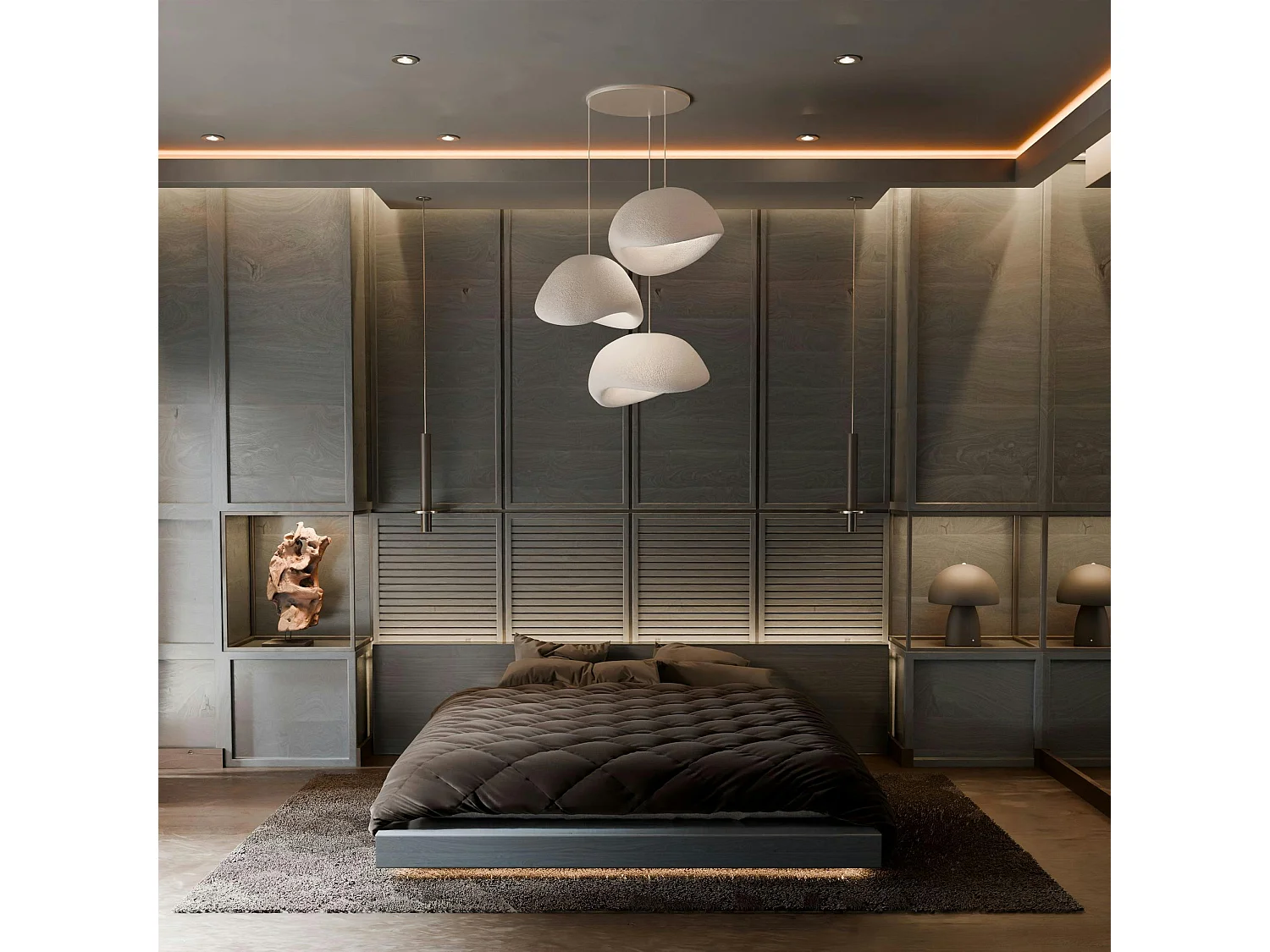 Suspension blanche design 3 lampes wabi-sabi 90 cm NOXIS